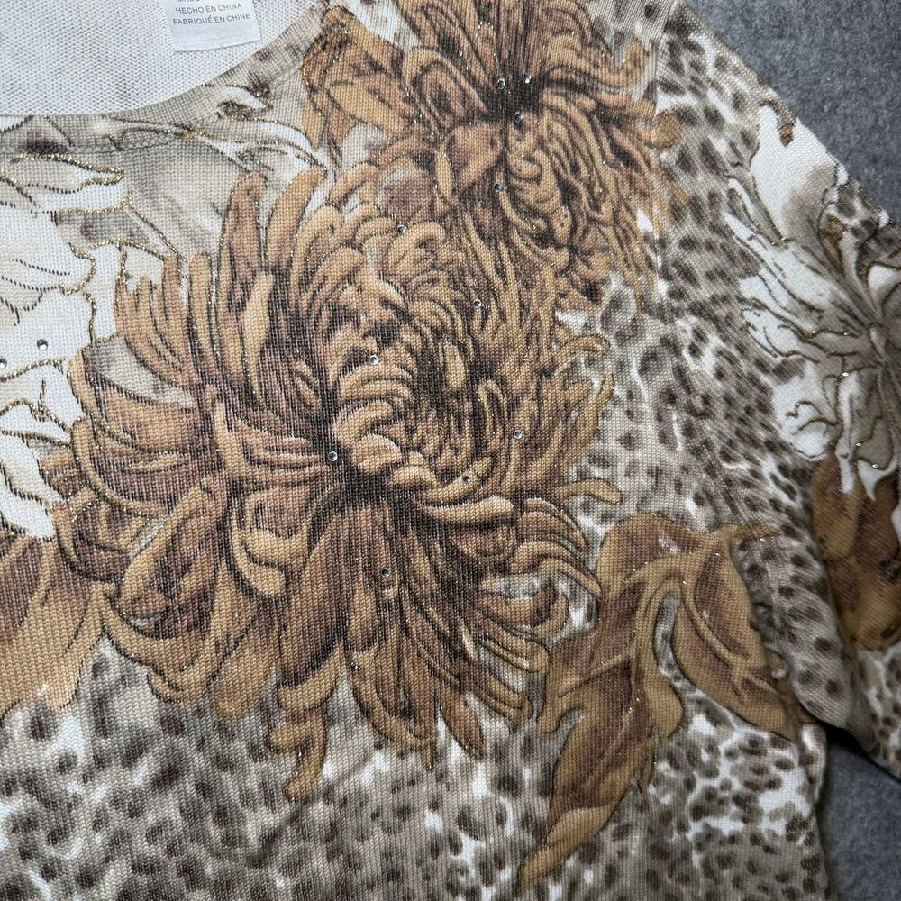 Alfred Dunner Women’s Long Sleeve Knit Top Size L Floral Leopard Pattern Brown - Picture 3 of 6